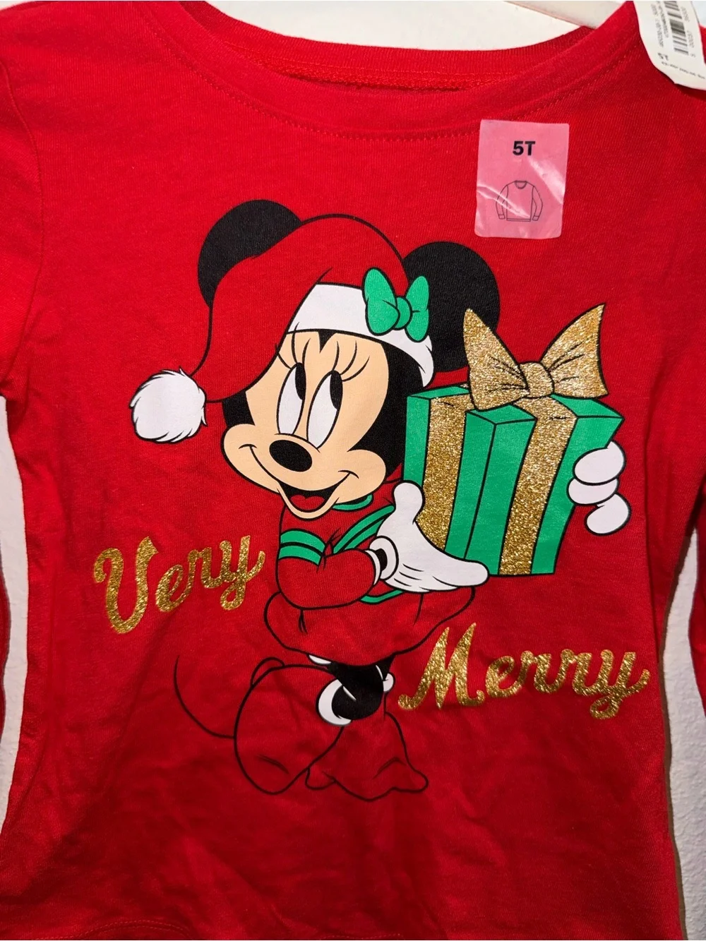 Old Navy Red Minnie Mouse Long-Sleeve Holiday Tee